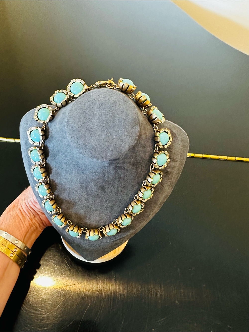 J.Crew Vintage Retro Spring Summer Turquoise CZ Water Lily Statement Necklace - Picture 11 of 17